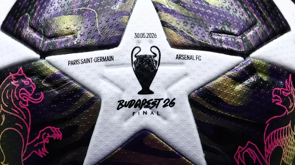 Soccer Football - UEFA Champions League - Final - Paris St Germain Press Conference - Puskas Arena, Budapest, Hungary - May 29, 2026 The match ball is on display during the press conference Pool via REUTERS/Franck Fife