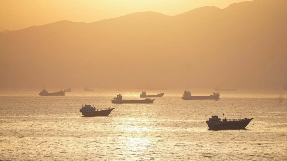Vessels anchored at the Strait of Hormuz, as seen from Musandam, Oman, May 30, 2026. REUTERS/Stringer REFILE - REMOVING "A DRONE VIEW SHOWS".