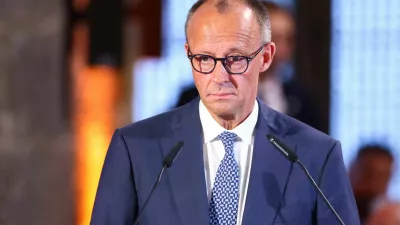 German Chancellor Friedrich Merz speaks during a ceremony to award European Central Bank (ECB) former President and Italian former Prime Minister Mario Draghi the International Charlemagne Prize (Karlspreis) 2026, in Aachen, Germany, May 14, 2026. REUTERS/Thilo Schmuelgen