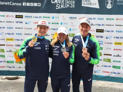 Žiga Lin Hočevar,Eva Alina Hočevar, Luka Božič, 30.05.2026. Kanu Tacen 2026. Foto: Bojan Velikonja