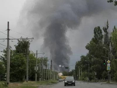 Smoke rises in the city during a Russian missile strike, amid Russia's attack on Ukraine, in Dnipro, Ukraine May 31, 2026. REUTERS/Stringer