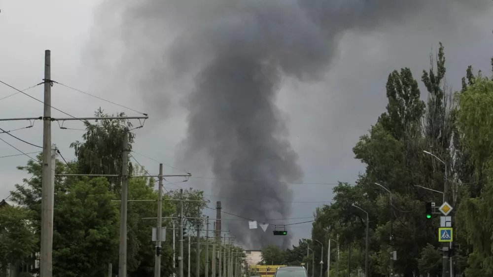 Smoke rises in the city during a Russian missile strike, amid Russia's attack on Ukraine, in Dnipro, Ukraine May 31, 2026. REUTERS/Stringer