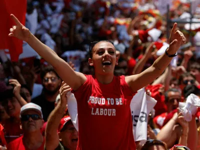 Supporters of Malta's Labour Party celebrate as the party has won the general election, outside the party headquarters in Hamrun, Malta May 31, 2026. REUTERS/Darrin Zammit Lupi