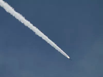 An interceptor missile is launched from Israel, as seen from the Israeli side of the border with Lebanon, May 31, 2026. REUTERS/Amir Cohen