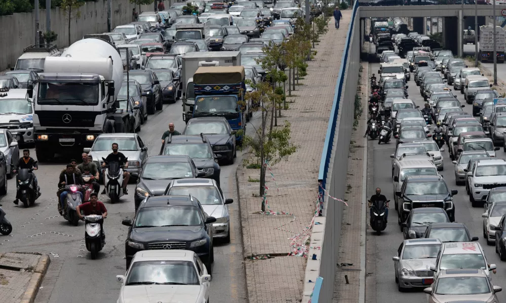 Cars sit in traffic on a highway as residents flee following an Israeli threat to strike Dahiyeh, Beirut's southern suburbs, Lebanon, Monday, June 1, 2026. (AP Photo/Bilal Hussein)