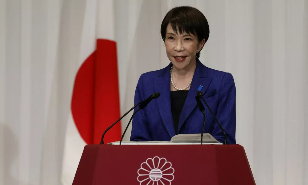 Japan's Prime Minister Sanae Takaichi, leader of the ruling Liberal Democratic Party (LDP), speaks during a press conference at the LDP headquarters in Tokyo, Japan, 09 February, 2026. Japan's ruling Liberal Democratic Party secured more than two-thirds of the seats in the House of Representatives in a historic landslide, giving Prime Minister Takaichi a strong mandate to advance her conservative policy agenda.  FRANCK ROBICHON/Pool via REUTERS