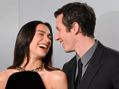 LOS ANGELES, CALIFORNIA - MARCH 15: Dua Lipa and Callum Turner attend the 2026 Vanity Fair Oscar Party hosted by Mark Guiducci at Los Angeles County Museum of Art on March 15, 2026 in Los Angeles, California. (Photo by Karwai Tang/WireImage)