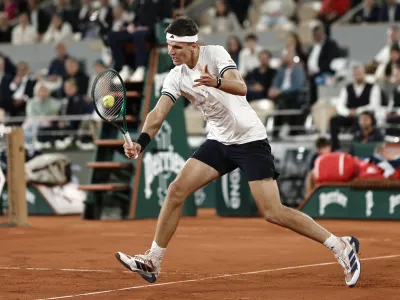 Tennis - French Open - Roland Garros, Paris, France - June 2, 2026 Czech Republic's Jakub Mensik in action during his quarter final match against Brazil's Joao Fonseca REUTERS/Benoit Tessier