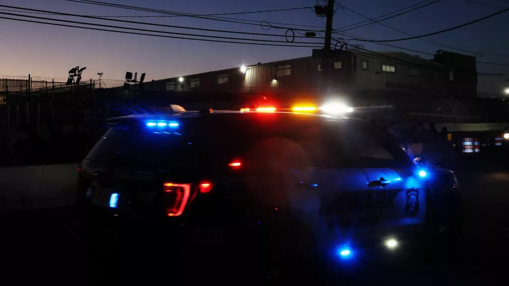 Newark police patrol during an ongoing protest against U.S. Immigration and Customs Enforcement (ICE), outside the Delaney Hall detention center, in Newark, New Jersey, U.S., June 3, 2026. REUTERS/Shannon Stapleton