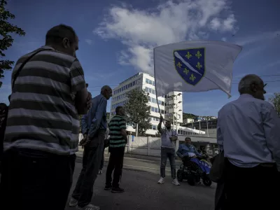 SARAJEVO, BOSNIA AND HERZEGOVINA - JUNE 2: Citizens protest in front of the Office of the High Representative building in Sarajevo on the occasion of the upcoming session of the Peace Implementation Council, at which a new High Representative in Bosnia and Herzegovina will be elected on June 2, 2026. Samir Jordamovic / AnadoluNo Use USA No use UK No use Canada No use France No use Japan No use Italy No use Australia No use Spain No use Belgium No use Korea No use South Africa No use Hong Kong No use New Zealand No use Turkey