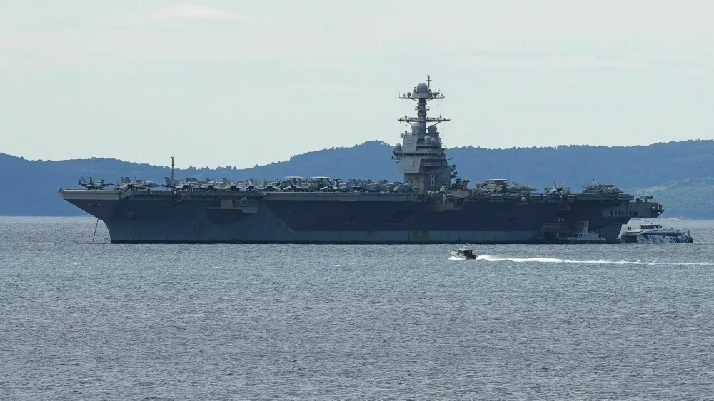 SPLIT, CROATIA - MARCH 29: A view of the American aircraft carrier USS Gerald Ford arrived in Split as part of a planned visit and technical maintenance after a months-long mission and war operations in the Middle East on March 29, 2026 in Split, Croatia. Samir Jordamovic / Anadolu/ABACAPRESS.COM,Image: 1087194809, License: Rights-managed, Restrictions:, Model Release: no