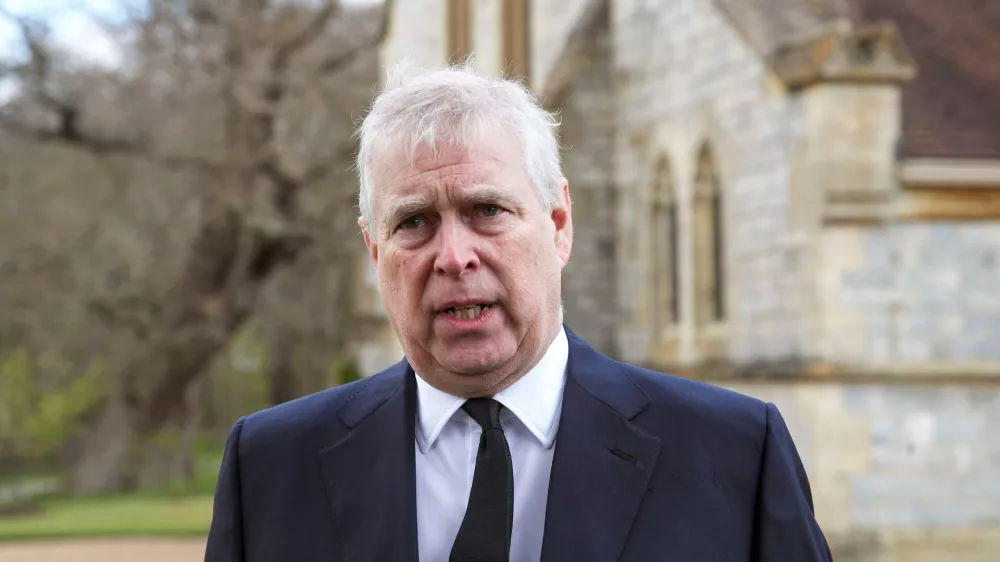 FILE - Britain's Prince Andrew speaks during a television interview at the Royal Chapel of All Saints at Royal Lodge, Windsor, April 11, 2021. (Steve Parsons/Pool Photo via AP, File)