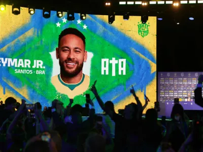 Soccer Football - FIFA World Cup 2026 - Brazil coach Carlo Ancelotti speaks to media ahead of the World Cup - Museu do Amanha, Rio de Janeiro, Brazil - May 18, 2026 Brazil coach Carlo Ancelotti names Santos' Neymar in his squad during the press conference REUTERS/Ricardo Moraes