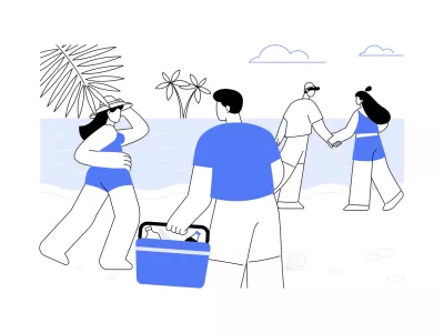 Walking at the beach isolated cartoon vector illustrations. Couples walking along the coast, walk on a beach, summer vacation, friends travelling together, happy holidays vector cartoon. / Foto: Visual Generation Getty Images