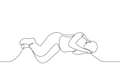 man lying on the floor or ground using his own hands instead of a pillow - one line drawing vector. concept homeless, sleeping on the street / Foto: Kamila Baimukasheva Getty Images
