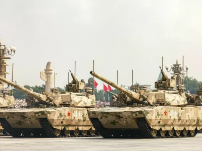 BEIJING, CHINA - SEPTEMBER 03: Type-100 tanks of the ground assault formation are reviewed during the V-Day military parade on September 3, 2025 in Beijing, China. China unveiled its land-, sea-, and air-based strategic forces as the nuclear triad for the first time in Wednesday s V-Day military parade during a grand gathering to commemorate the 80th anniversary of the victory in the Chinese People s War of Resistance against Japanese Aggression and the World Anti-Fascist War. Copyright: xVCGx 111588609440,Image: 1033834362, License: Rights-managed, Restrictions: imago is entitled to issue a simple usage license at the time of provision. Personality and trademark rights as well as copyright laws regarding art-works shown must be observed. Commercial use at your own risk.;PUBLICATIONxNOTxINxCHN, Model Release: no 