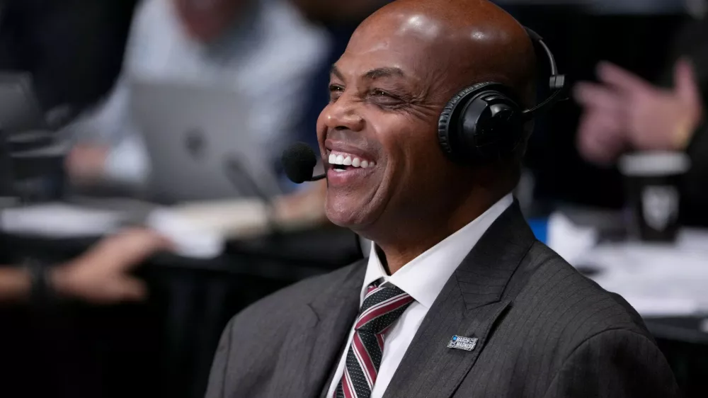 DAYTON, OHIO - MARCH 17: TV analyst Charles Barkley smiles prior to the first half in the First Four game between the NC State Wolfpack and the Texas Longhorns in the 2026 NCAA Men's Basketball Tournament at UD Arena on March 17, 2026 in Dayton, Ohio. Dylan Buell,Image: 1083948647, License: Rights-managed, Restrictions:, Model Release: no 