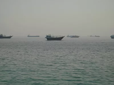 Vessels are anchored in the Strait of Hormuz, as seen from Musandam, Oman, June 11, 2026. REUTERS/Stringer