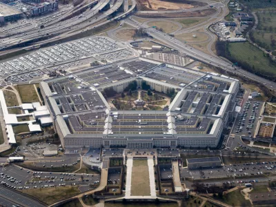 FILE PHOTO: The Pentagon is seen from the air in Washington, U.S., March 3, 2022. REUTERS/Joshua Roberts/File Photo
