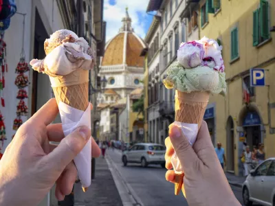 eating ice cream together in Florence Italy.