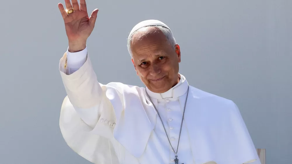 Pope Leo XIV gestures at the Plaza del Cristo de La Laguna, Tenerife, Canary Islands, Spain, June 12, 2026, on the day he meets with migrants and humanitarian organizations, as part of a seven-day apostolic journey to Spain, with visits to Madrid, Barcelona and the Canary Islands. REUTERS/Yara Nardi