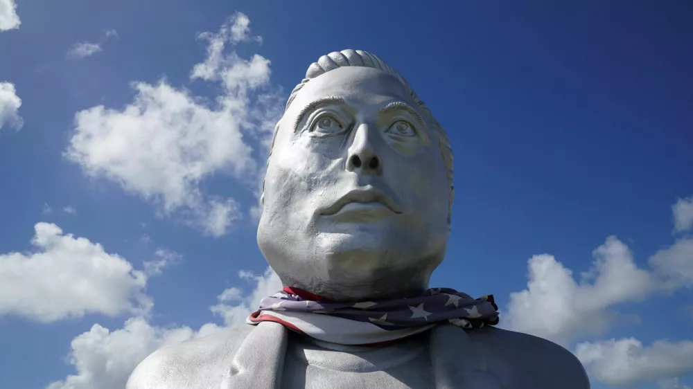 A bust of Elon Musk on the day of SpaceX's initial public offering (IPO), in Brownsville, Texas, U.S., June 12, 2026.  REUTERS/Gabriel V. Cardenas