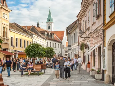 Varazdin, Croatia - September 2, 2007: People on the streets of Varazdin during Spancirfest festival. It is street festival held every year since 1999 and lasts for 10 days, hosting over 100,000 tourists.