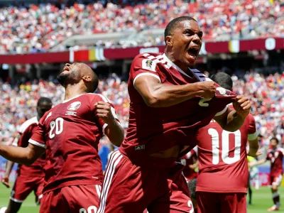Soccer Football - FIFA World Cup 2026 - Group B - Qatar v Switzerland - San Francisco Bay Area Stadium, Santa Clara, California, U.S. - June 13, 2026 Qatar's Pedro Miguel celebrates after Boualem Khoukhi scored their first goal REUTERS/Carlos Barria   TPX IMAGES OF THE DAY