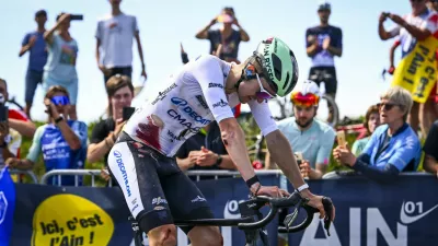 Tour Auvergne - Rhone-Alpes 2026 Stage 7 GRAND COLOMBIER, FRANCE - JUNE 13: Seixas Paul FRA of Decathlon CMA CGM Team after the stage 7 of the 78th edition of Tour Auvergne - Rhone-Alpes an UCI World Tour 2.UWT cycling road race stage for Men Elite of 133.6 km with start in La Bridoire and finish in Grand Colombier on June 13, 2026 in Grand Colombier, France, 13/06/2026 Motordriver Guy De Vuyst - Grand Colombier France Copyright: xVincentxKalutx,Image: 1109959557, License: Rights-managed, Restrictions: PUBLICATIONxNOTxINxFRAxBEL, Model Release: no 
