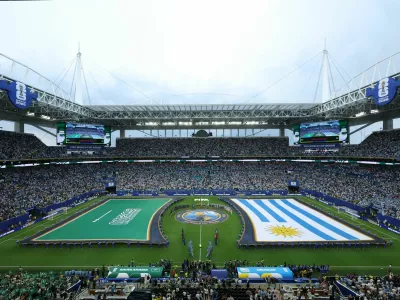 Soccer Football - FIFA World Cup 2026 - Group H - Saudi Arabia v Uruguay - Miami Stadium, Miami Gardens, Florida, U.S. - June 15, 2026 General view inside the stadium as the teams line up before the match REUTERS/Paul Childs