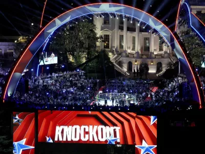 WASHINGTON, DC - JUNE 14: UFC Freedom 250 is seen on the South Lawn of the White House on June 14, 2026 in Washington, DC. President Trump is hosting a series of Ultimate Fighting Championship matches on his 80th birthday, which the White House is calling "a once-in-a-generation celebration of the American fighting spirit."   Win McNamee/Pool via REUTERS