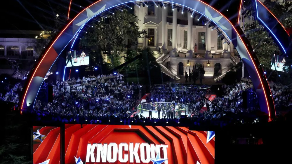 WASHINGTON, DC - JUNE 14: UFC Freedom 250 is seen on the South Lawn of the White House on June 14, 2026 in Washington, DC. President Trump is hosting a series of Ultimate Fighting Championship matches on his 80th birthday, which the White House is calling "a once-in-a-generation celebration of the American fighting spirit."   Win McNamee/Pool via REUTERS