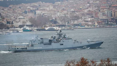 FILE PHOTO: The Russian Navy's frigate Admiral Grigorovich sets sail in the Bosphorus, on its way to the Mediterranean Sea, in Istanbul, Turkey, December 24, 2020. REUTERS/Murad Sezer/File Photo