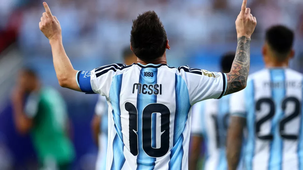Soccer Football - FIFA World Cup 2026 - Group J - Argentina v Algeria - Kansas City Stadium, Kansas City, Missouri, U.S. - June 16, 2026 Argentina's Lionel Messi celebrates scoring their first goal REUTERS/Claudia Greco   TPX IMAGES OF THE DAY