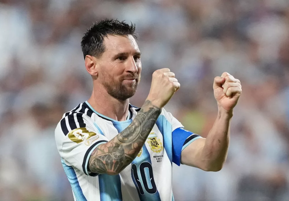 Soccer Football - FIFA World Cup 2026 - Group J - Argentina v Algeria - Kansas City Stadium, Kansas City, Missouri, U.S. - June 16, 2026 Argentina's Lionel Messi celebrates scoring their third goal to complete a hat-trick IMAGN IMAGES via Reuters/Jay Biggerstaff   TPX IMAGES OF THE DAY