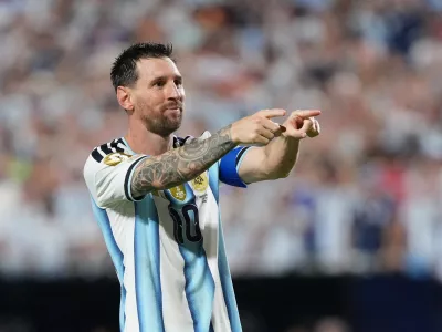 Soccer Football - FIFA World Cup 2026 - Group J - Argentina v Algeria - Kansas City Stadium, Kansas City, Missouri, U.S. - June 16, 2026 Argentina's Lionel Messi celebrates scoring their third goal to complete a hat-trick IMAGN IMAGES via Reuters/Jay Biggerstaff