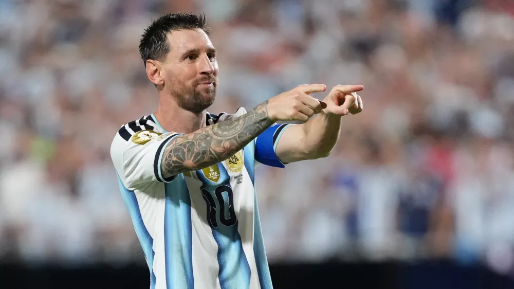 Soccer Football - FIFA World Cup 2026 - Group J - Argentina v Algeria - Kansas City Stadium, Kansas City, Missouri, U.S. - June 16, 2026 Argentina's Lionel Messi celebrates scoring their third goal to complete a hat-trick IMAGN IMAGES via Reuters/Jay Biggerstaff
