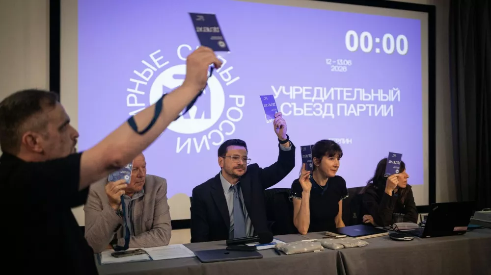 Russian opposition politician Ilya Yashin casts his vote during the election of members of the Political Council at the founding congress of the Peaceful Russia party. The Peaceful Russia party was founded by Russian opposition politicians, anti-war activists, former municipal deputies, human rights advocates and members of the Russian diaspora living in exile. During its founding delegates adopted the party's charter and manifesto, elected governing bodies and discussed the organization's future political strategy. According to its founders, the party aims to represent anti-war Russians, support democratic initiatives and advocate for a peaceful, democratic and law-based future for Russia. The organization also seeks to maintain political engagement with Russian civil society and strengthen cooperation among Russian democratic communities abroad.Founding congress for the Peaceful Russia party in Berlin, Germany - 13 Jun 2026,Image: 1110153829, License: Rights-managed, Restrictions:, Model Release: no 