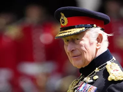 FILE PHOTO: King Charles III during a ceremony to present the Grenadier Guards with their new Colours at Buckingham Palace in London. Picture date: Tuesday June 9, 2026.  Aaron Chown/Pool via REUTERS/File Photo