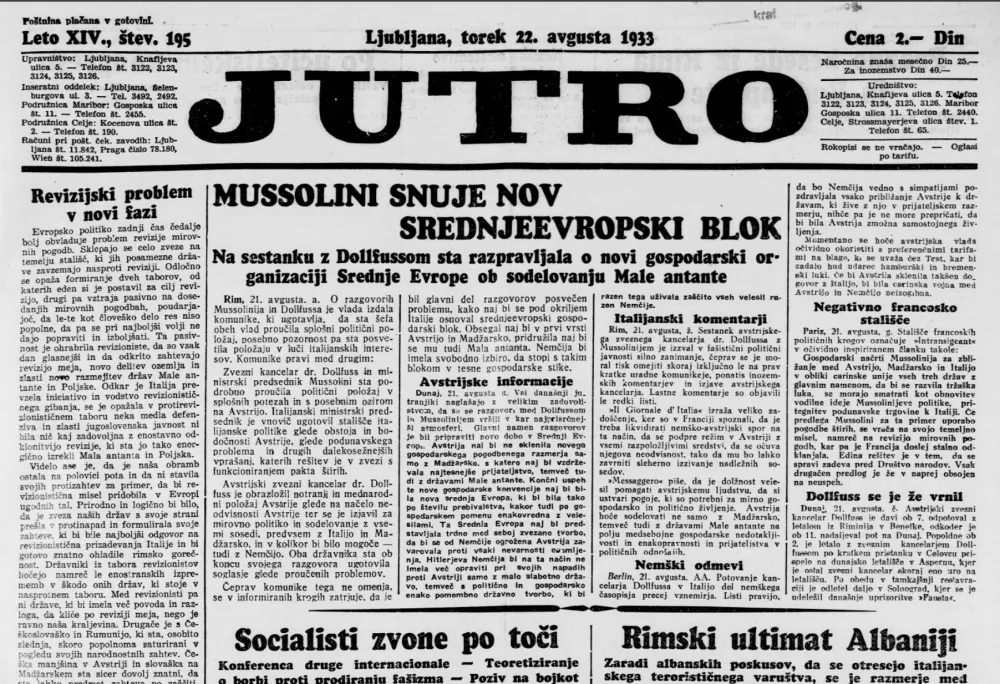 Naslovnica časnika Jutro s tistega dne / Foto: Dlib
