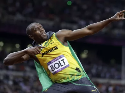 Jamaica's Usain Bolt reacts to his win in the men's 100-meter final during the athletics in the Olympic Stadium at the 2012 Summer Olympics, London, Sunday, Aug. 5, 2012.(AP Photo/Anja Niedringhaus) / Foto: Anja Niedringhaus