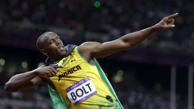 Jamaica's Usain Bolt reacts to his win in the men's 100-meter final during the athletics in the Olympic Stadium at the 2012 Summer Olympics, London, Sunday, Aug. 5, 2012.(AP Photo/Anja Niedringhaus) / Foto: Anja Niedringhaus