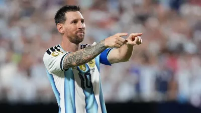 Soccer Football - FIFA World Cup 2026 - Group J - Argentina v Algeria - Kansas City Stadium, Kansas City, Missouri, U.S. - June 16, 2026 Argentina's Lionel Messi celebrates scoring their third goal to complete a hat-trick IMAGN IMAGES via Reuters/Jay Biggerstaff