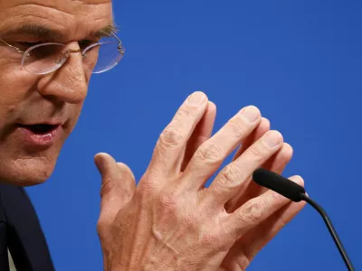 NATO Secretary General Mark Rutte holds a press conference during a NATO Defence Ministers' meeting at the alliance's headquarters in Brussels, Belgium, June 18, 2026. REUTERS/Stoyan Nenov