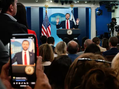 U.S. Vice President JD Vance holds a press briefing at the White House in Washington, D.C., U.S., June 18, 2026. REUTERS/Eric Lee