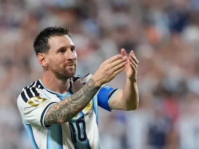 Soccer Football - FIFA World Cup 2026 - Group J - Argentina v Algeria - Kansas City Stadium, Kansas City, Missouri, U.S. - June 16, 2026 Argentina's Lionel Messi celebrates scoring their third goal to complete a hat-trick IMAGN IMAGES via Reuters/Jay Biggerstaff