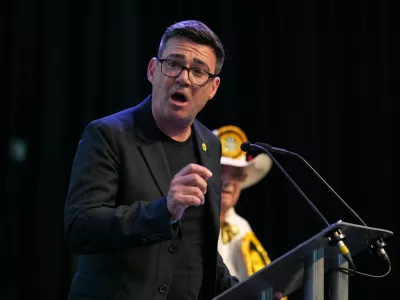 Labour party's Andy Burnham speaks after winning the Makerfield by-election, paving the way for a leadership challenge against Prime Minister Sir Keir Starmer. in Wigan, England, Friday, June 19, 2026.(AP Photo/Jon Super)