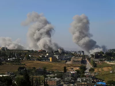 Smoke billows from southern Lebanon following an Israeli strike, as seen from Nabatieh, Lebanon, June 20, 2026. REUTERS/Stringer
