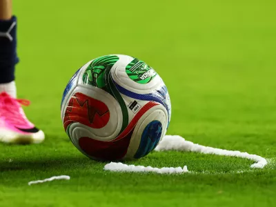 Soccer Football - FIFA World Cup 2026 - Group D - Turkey v Paraguay - San Francisco Bay Area Stadium, Santa Clara, California, U.S. - June 19, 2026 Foam on the pitch after the referee marked to position of a free kick REUTERS/Carlos Barria