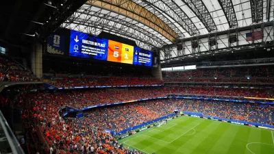 Spectators in the stands after the World Cup Group F soccer match between the Netherlands and Sweden in Houston, Saturday, June 20, 2026. (AP Photo/Karen Warren)